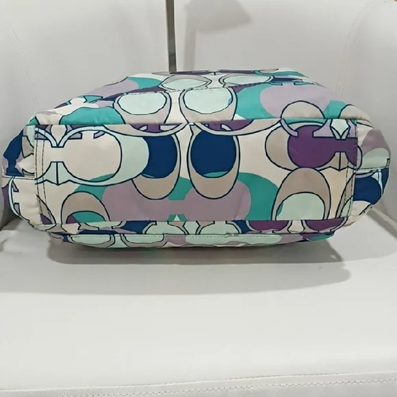 Coach Kyra Scarf Signature Messenger Bag In Blue and Purple - Picture 7 of 16